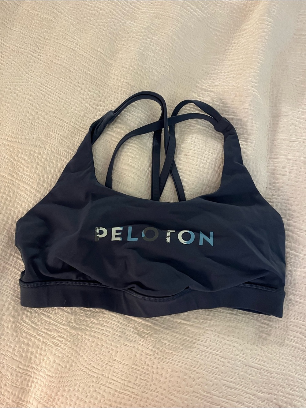 Lululemon Peloton Black Strappy Logo Sports Bra - Blue